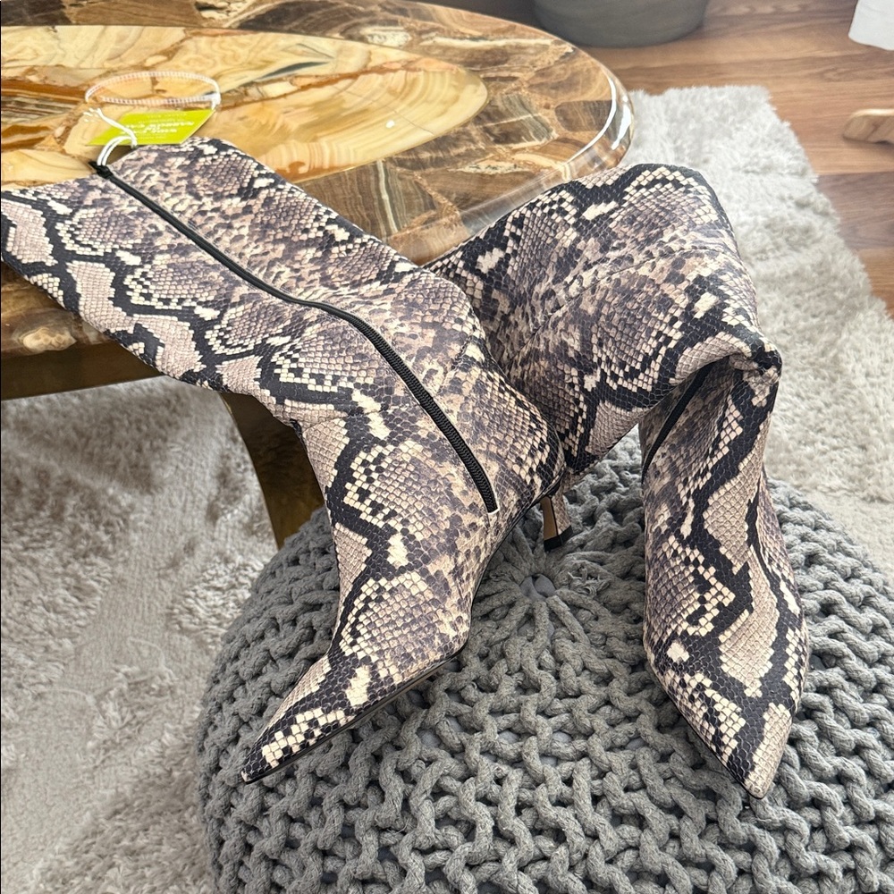 Gianni Bini Beige and Black Snakeskin Boots